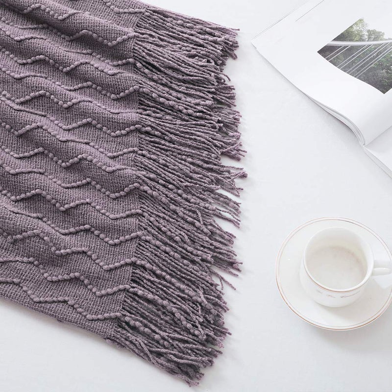 BOURINA Dark Lavender Throw Blanket 50x60 Inches Throw Textured Solid Soft Sofa Couch Decorative Knitted Blanket - Image 3